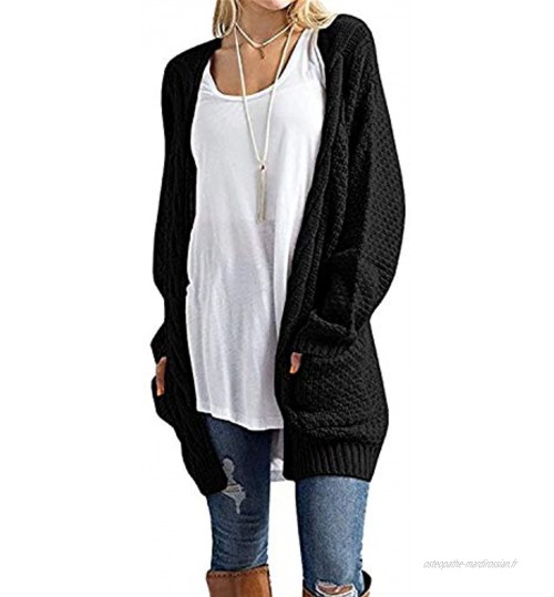 CNFIO Femmes Cardigan Pull Outwear Manches Longues et Décontracté Tricoté Sweaters avec Poches