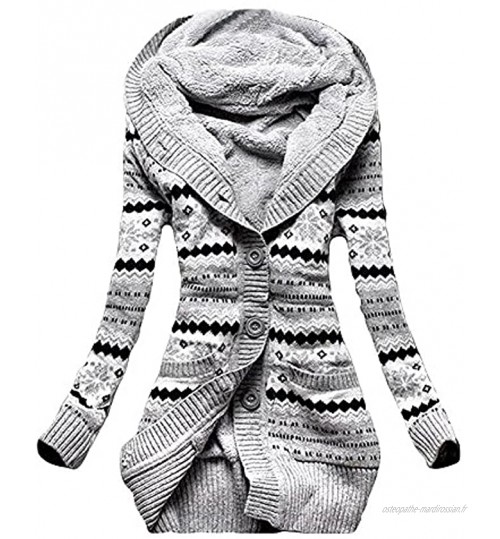 Minetom Femme Hiver Toison Tricoté Bouton Pulls Vêtements Cardigan Tunique Sweats à Capuche Tricots Manteaux