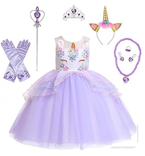 DEYOU Fille Cosplay Costume Costume Licorne Robe de fête d'anniversaire de Princesse Dress-Licorne Costume Fête