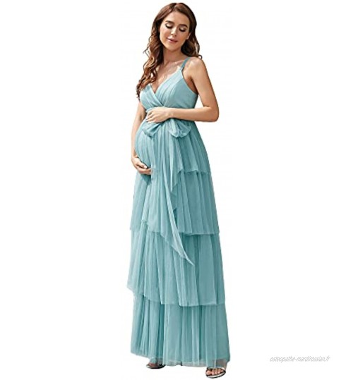 Ever-Pretty Robe Maternité Grossesse Longue Femme Col en V à Volants Robes de Soirée Enceinte Shooting Photo en Tulle 20794