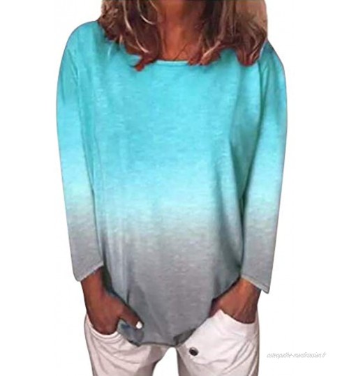 ORANDESIGNE Femme Manche Longue Blouse Motif Dégradé de Couleur Mode Chemise Chic Tee Shirt Loose Casual Top Tee-Shirt