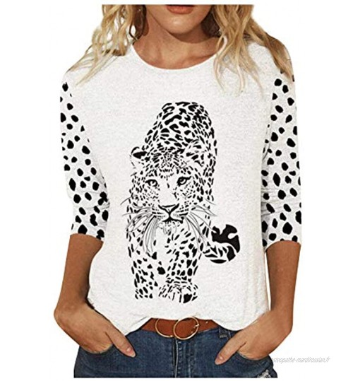 T-shirt à manches longues pour femme T-shirt à manches longues Motif girafe zèbre tigre Décontracté Manches mi-longues Col en O Manches longues