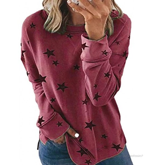 YMING Femme Col Rond Sweat-Shirts Ample Manches Longues Pulls Imprimé Sweat-Shirts