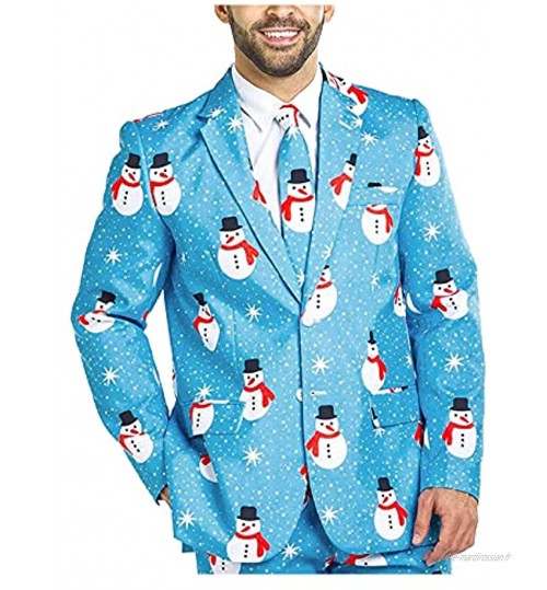 BUZHIDAO Veste de Noël pour homme Coupe ajustée Bouton Différentes impressions formelles de Noël Blazer Manches longues Costume de Noël