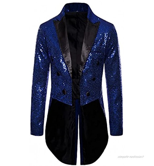 Charmlinda Blazer à sequins pour homme Veste de luxe à revers brillant Veste de smoking pour fête mariage banquet bal de fin d'année Z-blue XXL