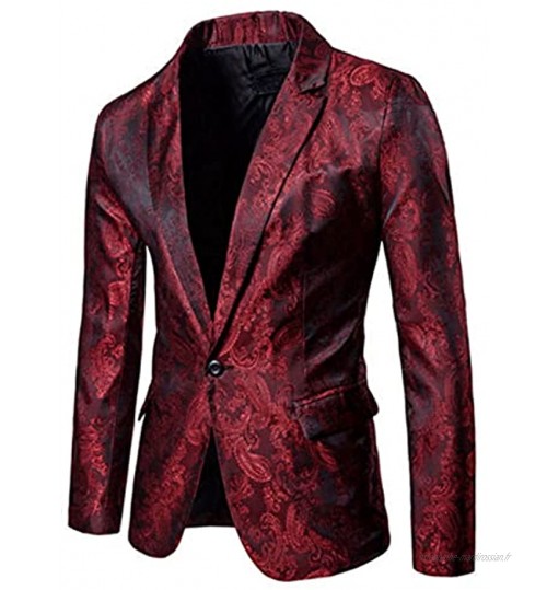 Charmlinda Blazer à sequins pour homme Veste de luxe à revers brillant Veste de smoking pour fête mariage banquet bal de fin d'année U-wine rouge M