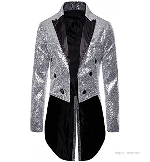 Charmlinda Blazer à sequins pour homme Veste de luxe à revers brillant Veste de smoking pour fête mariage banquet bal de fin d'année Z-Silver. XXL