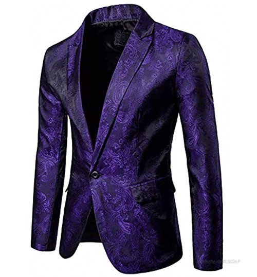 Charmlinda Blazer à sequins pour homme Veste de luxe à revers brillant Veste de smoking pour fête mariage banquet bal de fin d'année U-violet. L