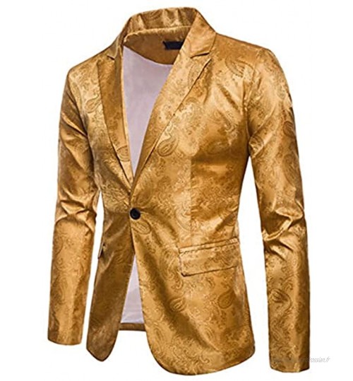 Charmlinda Blazer à sequins pour homme Veste de luxe à revers brillant Veste de smoking pour fête mariage banquet bal de fin d'année U-Gold. L