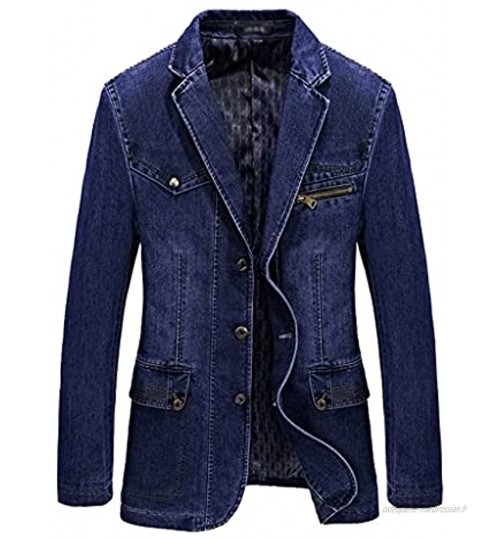 ZLDGYG Blazer en jean pour homme Automne et printemps Coton fin Style décontracté Blazer Couleur : bleu Taille : XL