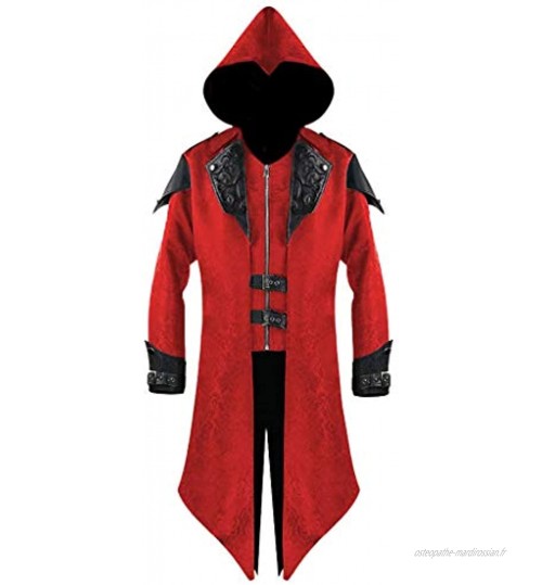 FNKDOR Manteau Hommes Jacket Blousons Ancien Arrière Fente Tailcoat Gothique Steampunk Uniforme Cosplay Veste à Capuche