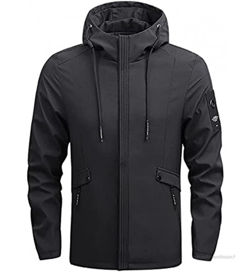 BuyO Vestes de pluie Trench-coats à capuche légers et imperméables pour hommes Coupe-vent respirant et confortable Veste de voyage en plein air décontractée