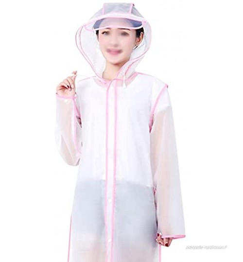 YQQMC Clear Adult Raincoat avec Capuche imperméable pour Hommes Femmes randonnée pédestre Camping pluvieux à l'extérieur Réutilisable Color : Pink Size : M