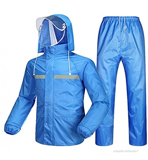 YQQMC Costumes de Pluie pour Hommes Femmes imperméables et Respirantes Manteaux de Pluie avec Bande réfléchissante Pantalon de Veste de Pluie Durable Réutilisable Color : Blue Size : S