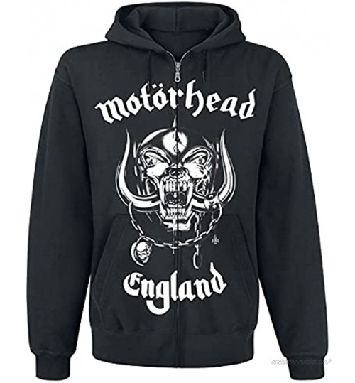 Motörhead England Homme Sweat-Shirt zippé à Capuche Noir  Regular Coupe Standard