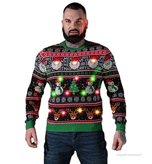 U LOOK UGLY TODAY Pull de Noël Laid Sweat à Capuche Tricoté Drôle de Noël pour Hommes avec Un Renne Elfe et Un Arbre de Noël Sweat-Shirt Festif Unisexe pour Noël