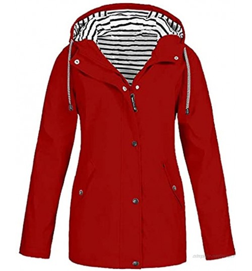 Manteau d'hiver à rayures pour femme Veste de pluie solide à capuche Imperméable Fermeture éclair Coupe-vent