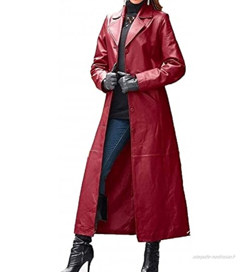 Trench-Coat en Cuir Noir pour Dames Pleine Longueur Coupe-Vent pour Femmes Rouge Longue Veste en Cuir vêtements d'extérieur