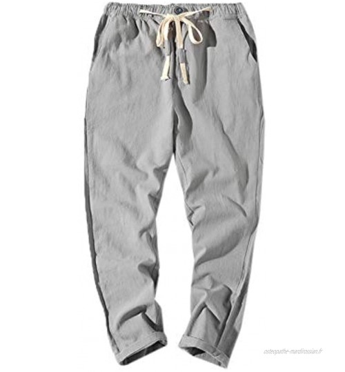 Cicilin Homme Pantalon en Coton et Lin Large Grande Taille Décontracté Léger Confortable Respirant