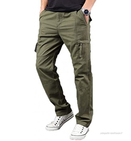 WSLCN Homme Pantalon de Travail Cargo Pantalon en Coton Eté Casual Style Militaire Pantalon de Combat Multi-Poches Grande Taille