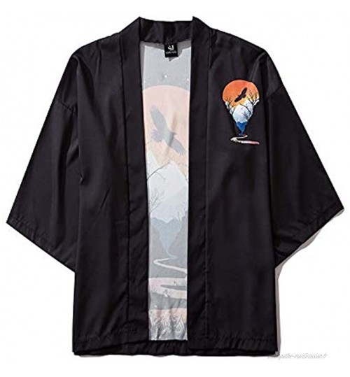 Chemise à col châle pour Hommes Sunset Balloon Eagle Cardigan imprimé en Vrac Grande Taille décontracté drapé Devant Ouvert Style Vintage