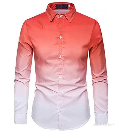 Chemise boutonnée pour Hommes Mode dégradé Couleur Coupe ajustée Confortable Respirant à Manches Longues décontracté Chemise Sauvage Hauts