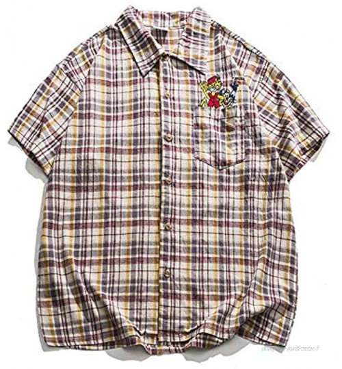Chemises à Manches Courtes pour Hommes Coton imprimé à Carreaux Léger Respirant Coupe décontractée Chemises à col Rabattu boutonnées