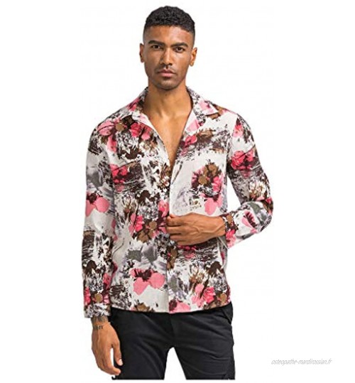 Fhuuly Mens Style Shirt Ethnique Vintage Floral Impression à Manches Longues Lâche Designer Chemises K1