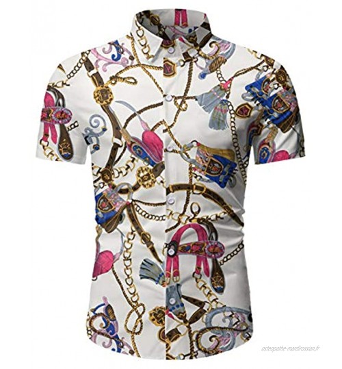 Luandge Chemise à Manches Courtes imprimée à la personnalité pour Hommes à la Mode Revers à la Mode Chemise Confortable Tout-Match boutonnée décontractée Coupe régulière