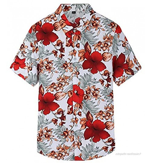 Luandge Chemises à Fleurs imprimées à la Mode pour Hommes Chemises à Manches Courtes décontractées à la Mode Streetwear Revers