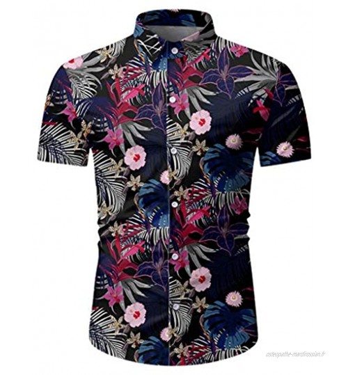 R-Cors Funky Chemise Hawaïenne Homme 3D Fleuri Imprimer Casual Bouton à Manches Courtes Hawaïen Shirt Hommes Holiday Doux Aloha Tee Shirt Tops
