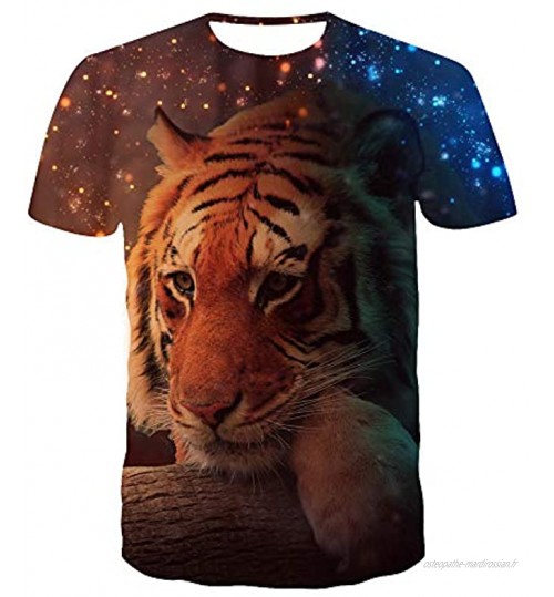 T-shirt d'été unisexe à manches courtes avec imprimé 3D Tigre Grande taille Coupe ajustée à manches courtes 110-6XL