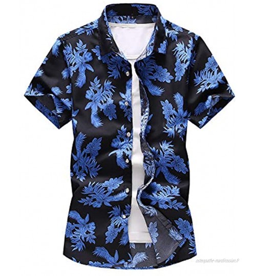 Zestion Chemises à Fleurs Fantaisie pour Hommes Style hawaïen Slim Fit été décontracté Plage fête Chemises à Boutonnage Simple Mode Hauts en Chambray