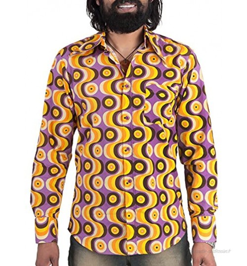 Chemise Années 1970 pour fête Motif vagues Violet
