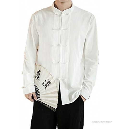 Homme Chemise Veste De Tang Rétro Kung-Fu Vêtement Chinois Lin Et Coton Manteau Costume Manches Longue Blouse Chemise