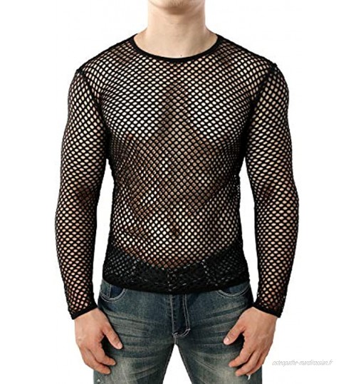 JOGAL T-shirt transparent à manches longues en maille pour homme