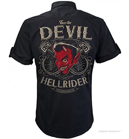 ROAD RODEO Work Chemise Manches Courtes Homme Rock'n'Roll Rockabilly Devil Diable Hellride