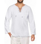 JINIDU T-shirt à manches longues en coton et lin pour homme Décontracté Pour la plage et le yoga Avec col en V