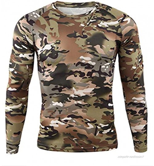 Onsoyours T-Shirt Militaire Homme Respirant Manches Longues T-Shirt Tactique Outdoor pour Homme Casual Tee Shirt Camouflag T-Shirts