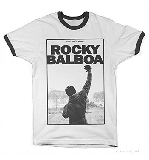 Rocky Officiellement sous Licence Balboa It Ain't Over Ringer T-Shirt pour Hommes Blanc-Noir