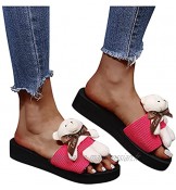 Sandales d'été pour femme Tongs Mode Plat Avec petit ours Pour l'été Tongs Décontractées Plage Chaussures plates élégantes Pour femme et fille