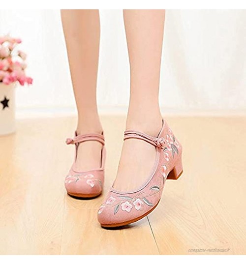 Lihcao Femmes brodées en Denim Cousus Chaussures de Talon à Talons encerclé des Boucles de Canevas pour Dames Vieilles Chaussures de Beijing Color : Model 1 Pink Size : 37 EU