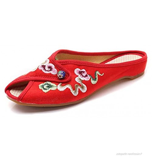 Lihcao Open Peep Toe Femmes Flanal Brodé Flanelle Tissu Tissu Tissu Pantoufles Dames Casual Slip sur Chaussures d'été Color : Red Size : 37 EU