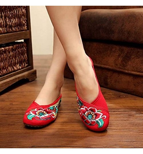 Lihcao Pantoufles brodées de Coton à la Main en Lin à la Main Femmes décontractées élégantes Élégant Slip sur Chaussures Plates Publie Confortable Color : Red Size : 37 EU