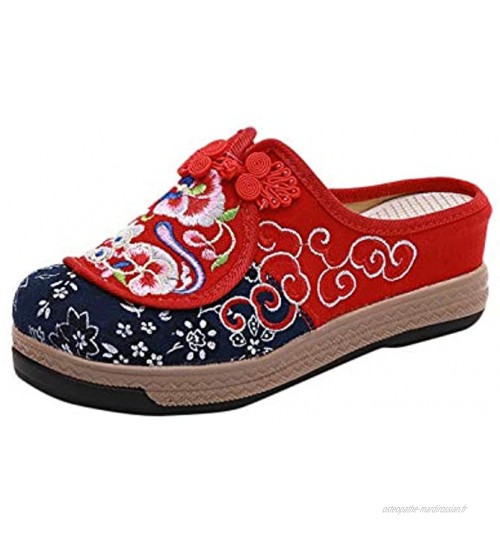 Liveinu Femmes Chaussures Clogs Broderie à la Main Ballerines Mary Janes Sabots Mules Chaussures Wedge Slippers