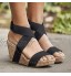 OverDose Sandales Espadrilles Compensées en Tissu élastique Talon Compensé à Enfiler Haut Plateforme Casual Chaussures