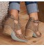 OverDose Sandales Femmes Sandales à Talons Carré Design Vintage Découpes Casual Pointure Large Chaussures à Talons avec Boucle