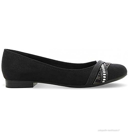 SPROX Ballerines pour femme Noir Chaussures basses confortables Avec lanières Largeur de la chaussure H
