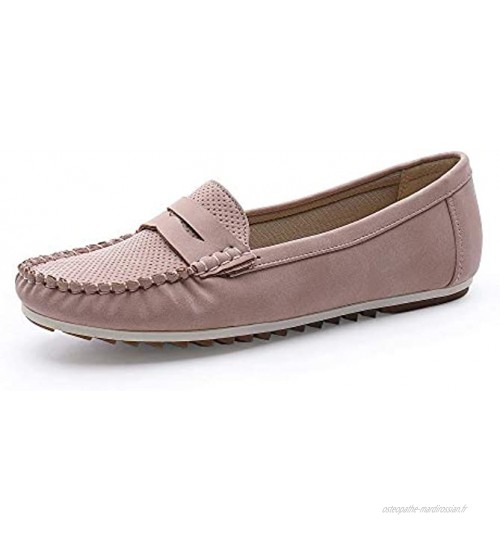 MecKiss Mocassins en cuir confortables pour femme Chaussures plates Chaussures de marche Chaussures de marche Chaussures de bateau Moccasins décontractés