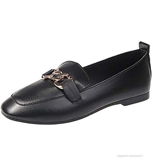 Mocassins en Cuir Femme Pas Cher A La Mode ÉLéGant Casual Bout Carre Loafers Plates Confortable Chaussures Basses